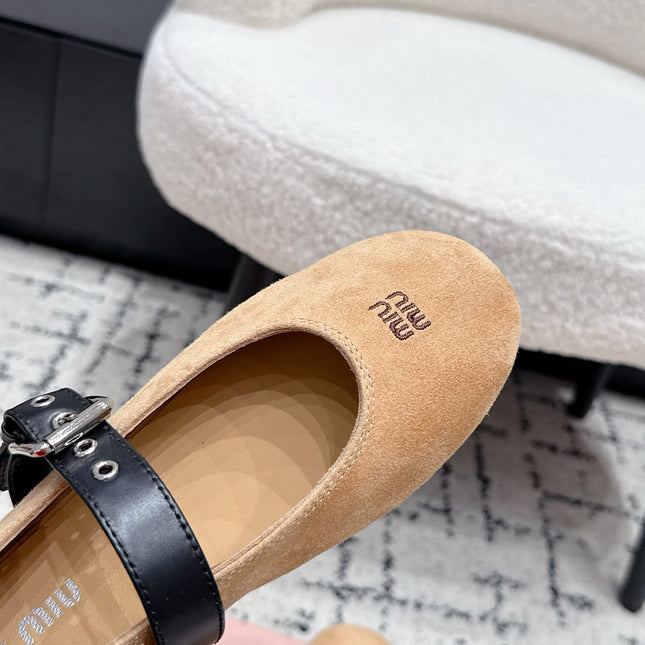 MIUMIU 26S BALLET FLATS IN BEIGE SUEDE