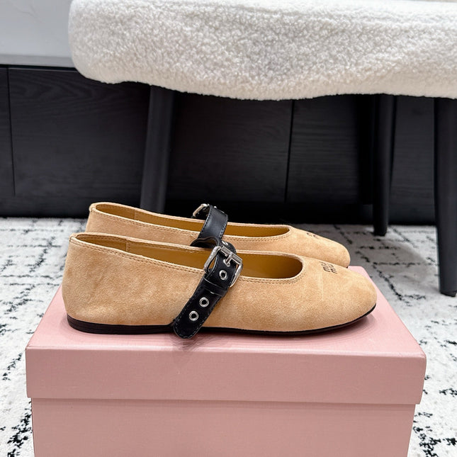 MIUMIU 26S BALLET FLATS IN BEIGE SUEDE