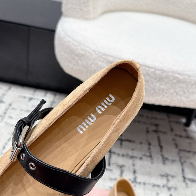 MIUMIU 26S BALLET FLATS IN BEIGE SUEDE