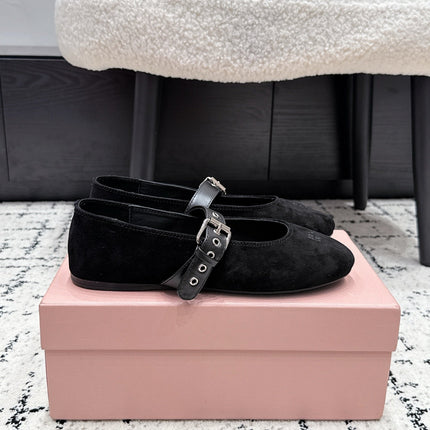 MIUMIU 26S BALLET FLATS IN BLACK SUEDE