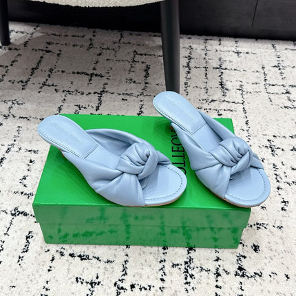 BOTTEGA VENETA 26S TWIST-STRAP HIGH-HEEL SANDALS 50 MM IN SKY BLUE LAMBSKIN