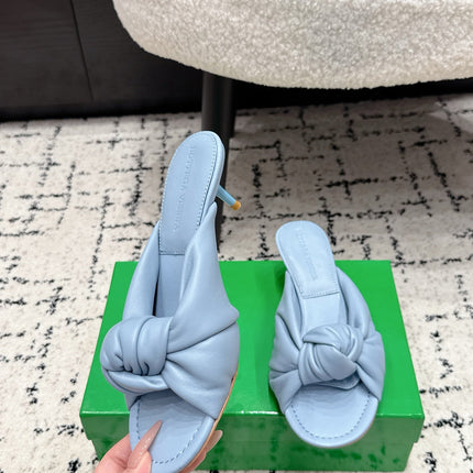 BOTTEGA VENETA 26S TWIST-STRAP HIGH-HEEL SANDALS 50 MM IN SKY BLUE LAMBSKIN
