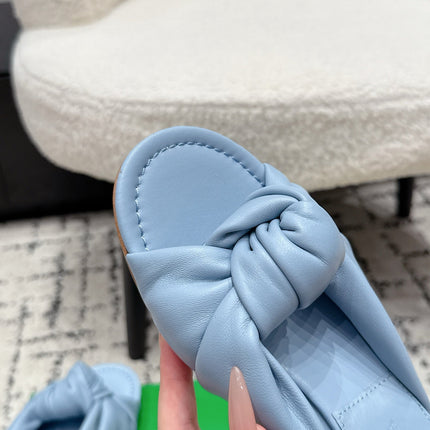 BOTTEGA VENETA 26S TWIST-STRAP HIGH-HEEL SANDALS 50 MM IN SKY BLUE LAMBSKIN