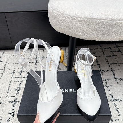 CHANEL 26S HEELED SLINGBACKS 75 MM IN WHITE LAMBSKIN