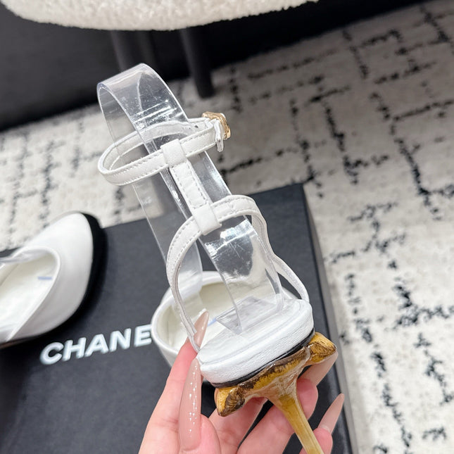 CHANEL 26S HEELED SLINGBACKS 75 MM IN WHITE LAMBSKIN