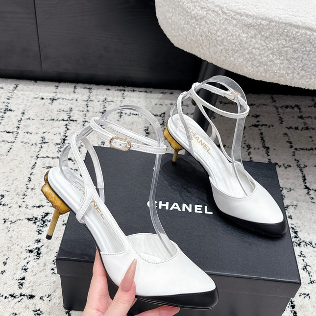CHANEL 26S HEELED SLINGBACKS 75 MM IN WHITE LAMBSKIN