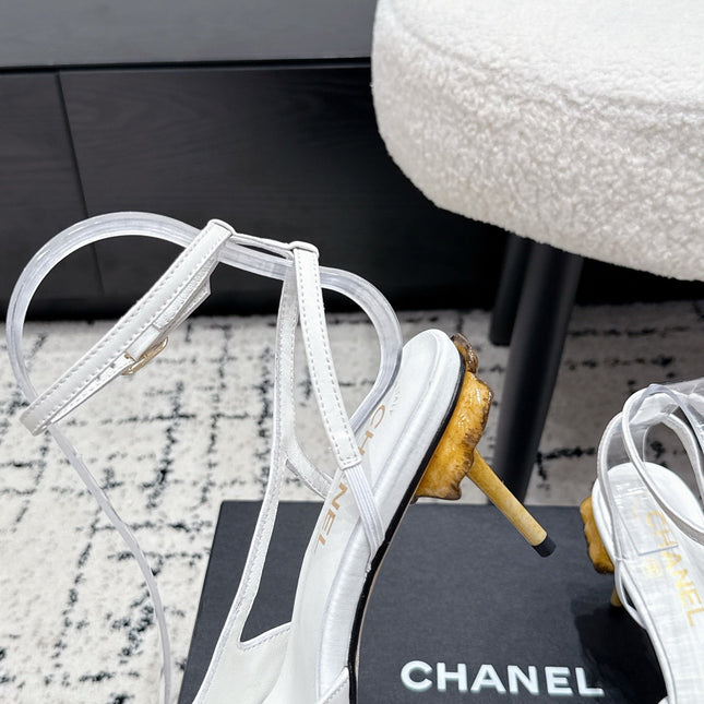 CHANEL 26S HEELED SLINGBACKS 75 MM IN WHITE LAMBSKIN
