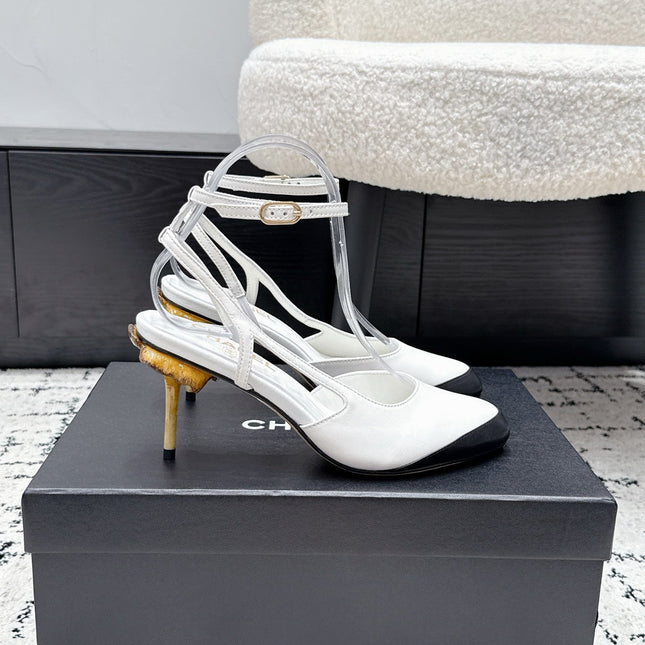 CHANEL 26S HEELED SLINGBACKS 75 MM IN WHITE LAMBSKIN