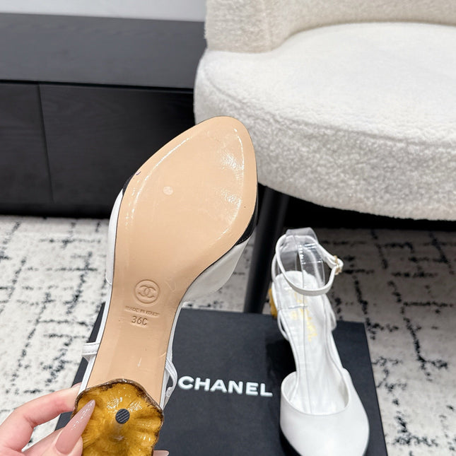 CHANEL 26S HEELED SLINGBACKS 75 MM IN WHITE LAMBSKIN