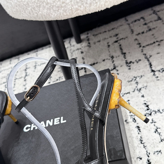 CHANEL 26S HEELED SLINGBACKS 75 MM IN BLACK LAMBSKIN