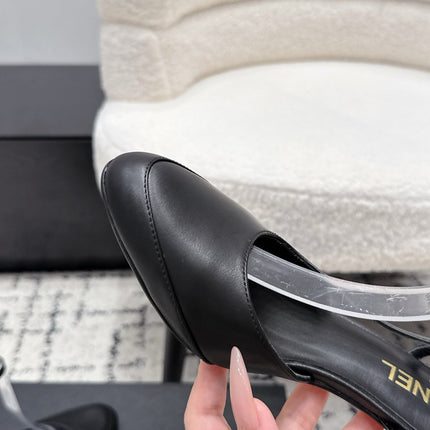 CHANEL 26S HEELED SLINGBACKS 75 MM IN BLACK LAMBSKIN