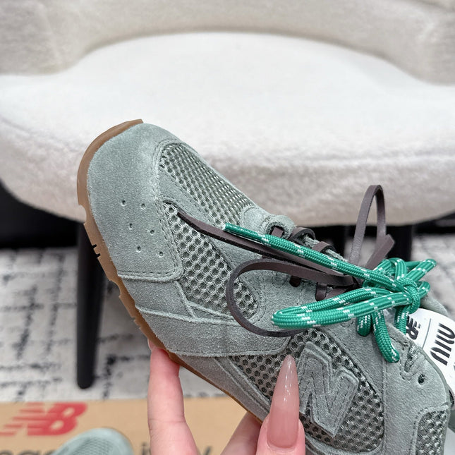 MIUMIU 26S SNEAKERS IN LIGHT BLUE SUEDE SUEDE AND MESH FABRIC