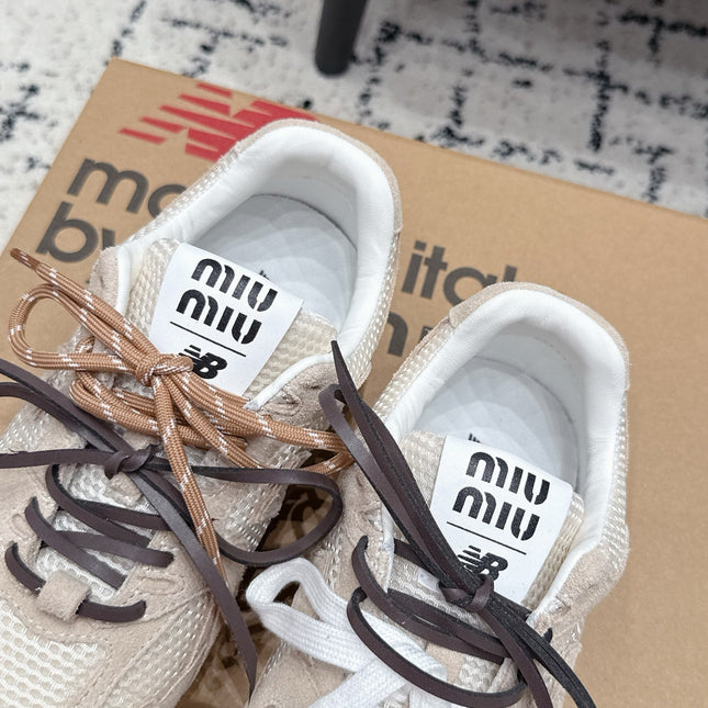MIUMIU 26S SNEAKERS IN TAN BROWN SUEDE AND MESH FABRIC