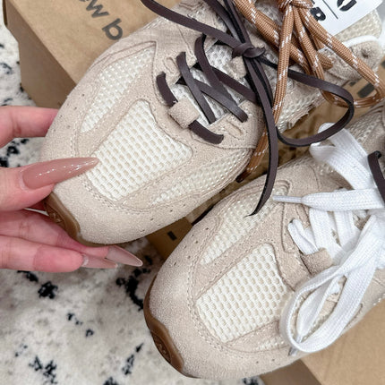 MIUMIU 26S SNEAKERS IN TAN BROWN SUEDE AND MESH FABRIC