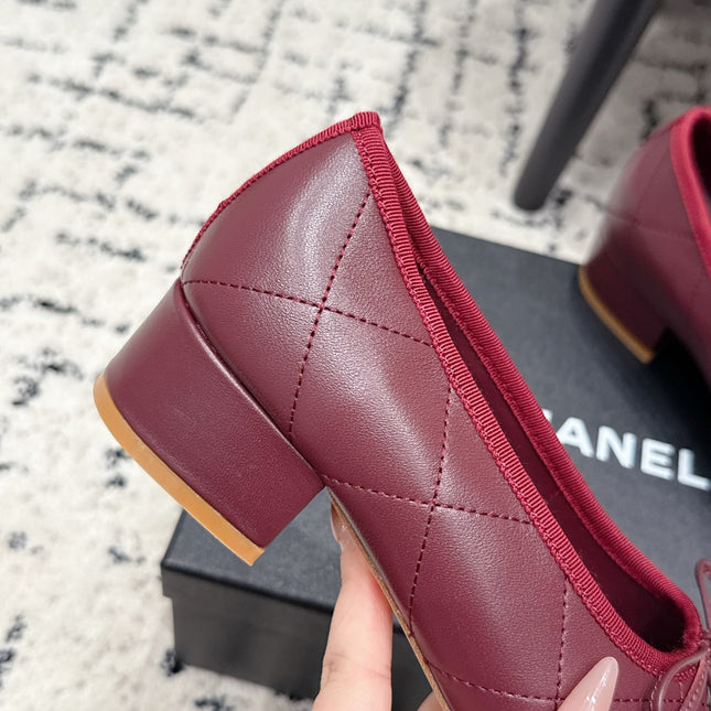 CHANEL 26S HIGH HEELS IN DARK RED LAMBSKIN WITH BOW