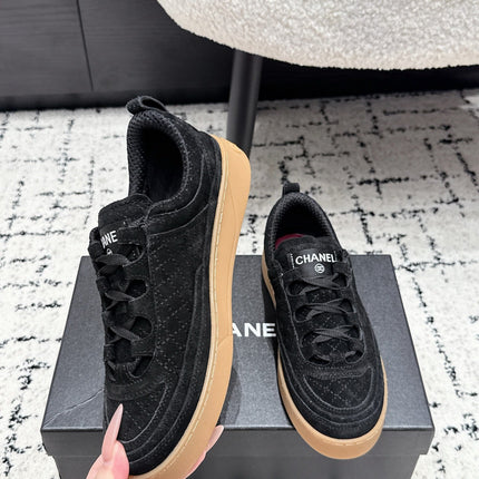 CHANEL 26S QUILTED SNEAKERS IN BLACK SUEDE