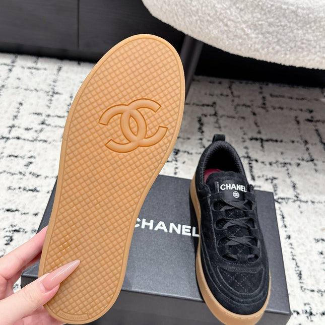 CHANEL 26S QUILTED SNEAKERS IN BLACK SUEDE