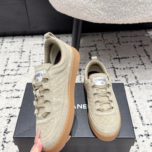 CHANEL 26S QUILTED SNEAKERS IN SAND BEIGE SUEDE