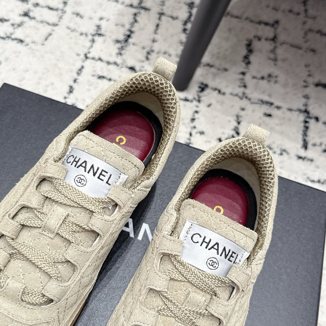 CHANEL 26S QUILTED SNEAKERS IN SAND BEIGE SUEDE