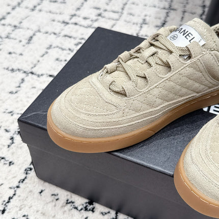 CHANEL 26S QUILTED SNEAKERS IN SAND BEIGE SUEDE