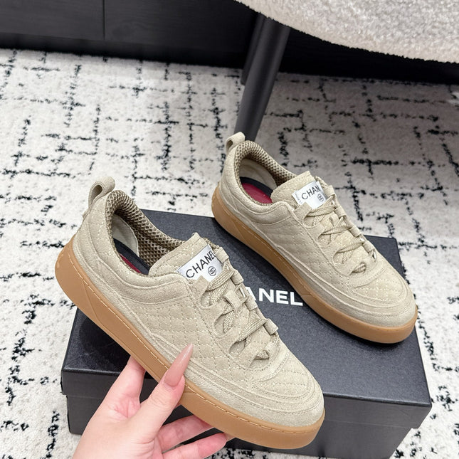 CHANEL 26S QUILTED SNEAKERS IN SAND BEIGE SUEDE