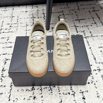 CHANEL 26S QUILTED SNEAKERS IN SAND BEIGE SUEDE