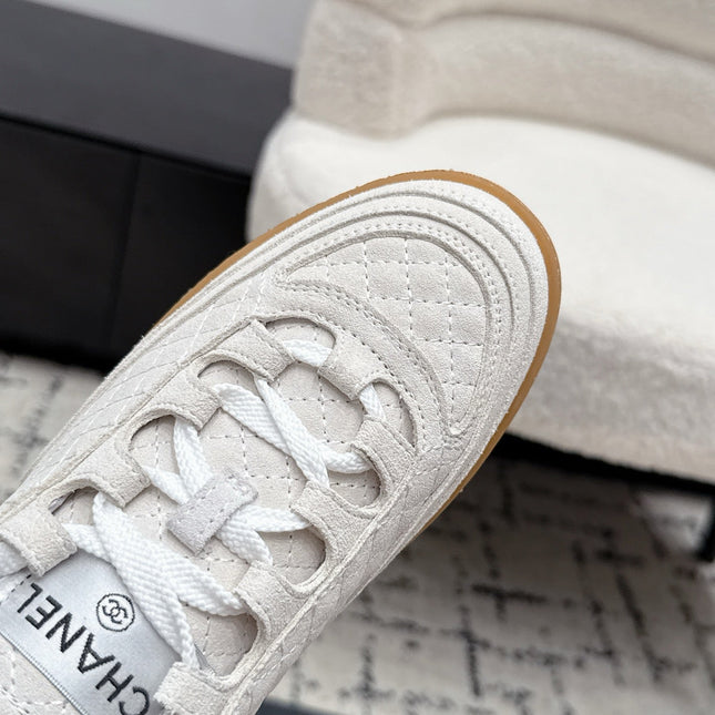 CHANEL 26S QUILTED SNEAKERS IN WHITE SUEDE