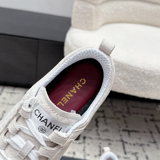 CHANEL 26S QUILTED SNEAKERS IN WHITE SUEDE