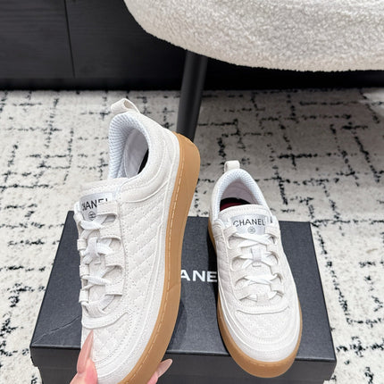 CHANEL 26S QUILTED SNEAKERS IN WHITE SUEDE