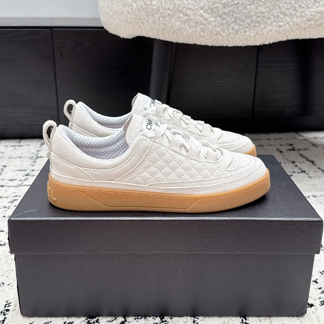 CHANEL 26S QUILTED SNEAKERS IN WHITE SUEDE