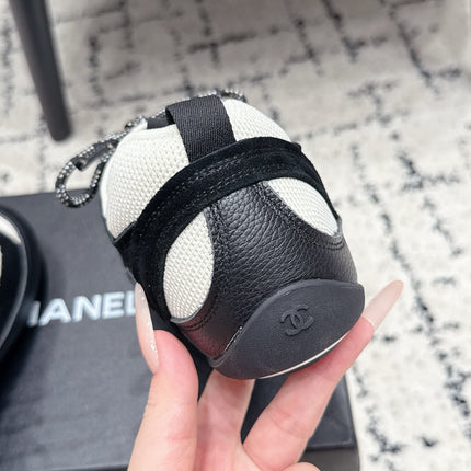 CHANEL 26S LACE-UP SNEAKERS IN WHITE MIX BLACK SUEDE AND LAMBSKIN