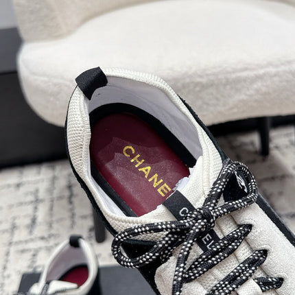 CHANEL 26S LACE-UP SNEAKERS IN WHITE MIX BLACK SUEDE AND LAMBSKIN