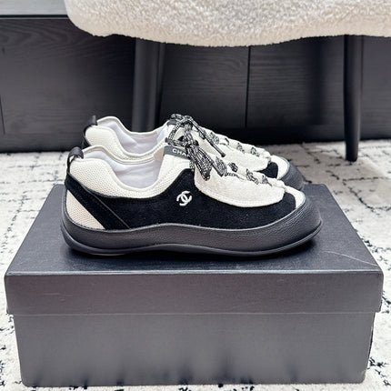 CHANEL 26S LACE-UP SNEAKERS IN WHITE MIX BLACK SUEDE AND LAMBSKIN