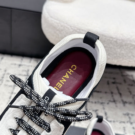 CHANEL 26S LACE-UP SNEAKERS IN WHITE AND BLACK SUEDE STYLE 2