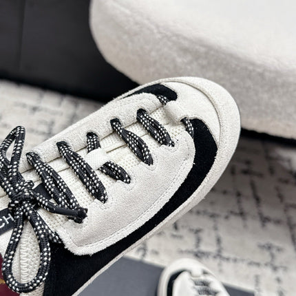 CHANEL 26S LACE-UP SNEAKERS IN WHITE AND BLACK SUEDE STYLE 2
