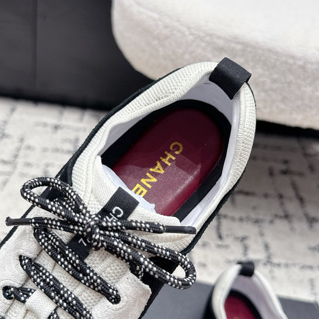 CHANEL 26S LACE-UP SNEAKERS IN WHITE AND BLACK SUEDE