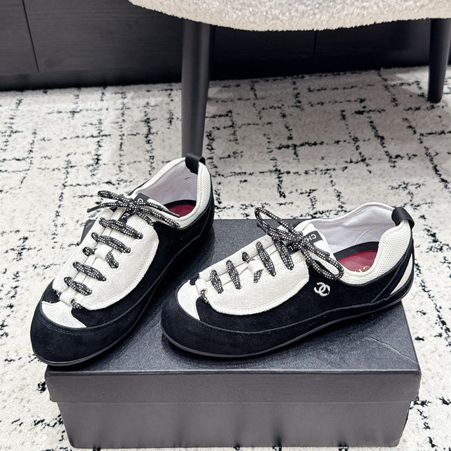 CHANEL 26S LACE-UP SNEAKERS IN WHITE AND BLACK SUEDE