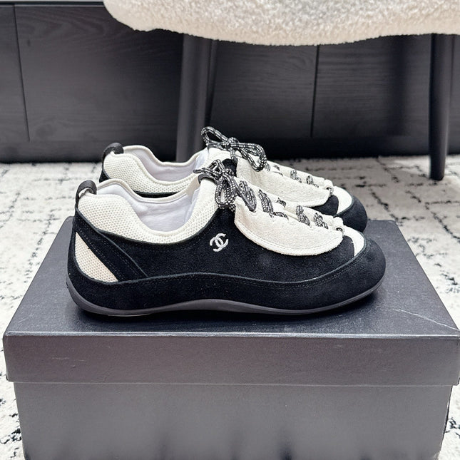 CHANEL 26S LACE-UP SNEAKERS IN WHITE AND BLACK SUEDE