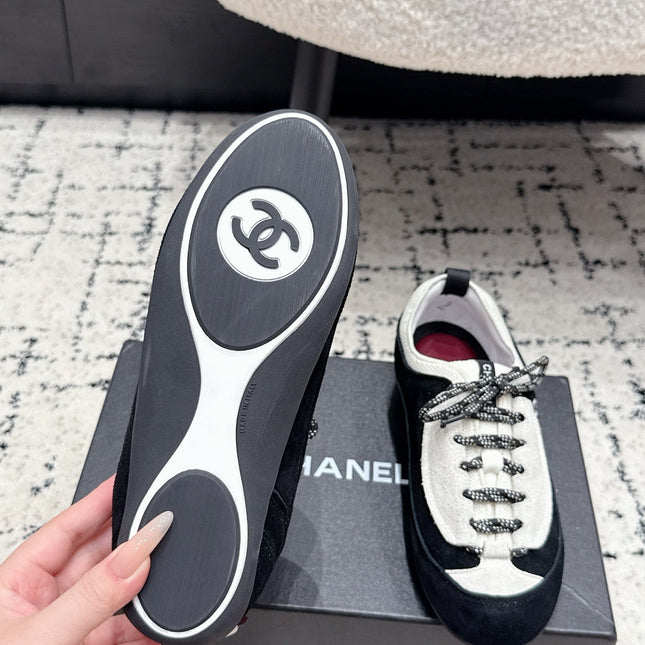 CHANEL 26S LACE-UP SNEAKERS IN WHITE AND BLACK SUEDE