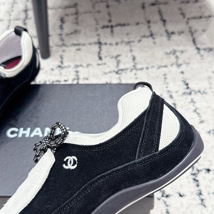 CHANEL 26S LACE-UP SNEAKERS IN WHITE AND BLACK SUEDE