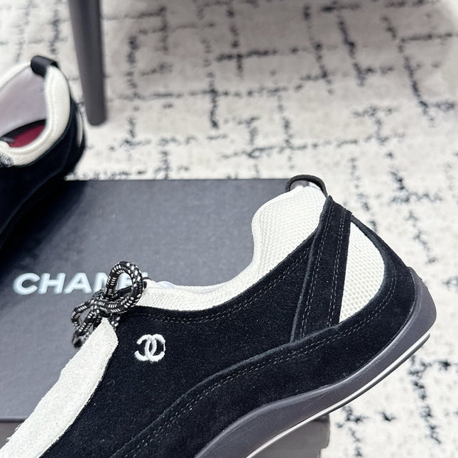 CHANEL 26S LACE-UP SNEAKERS IN WHITE AND BLACK SUEDE
