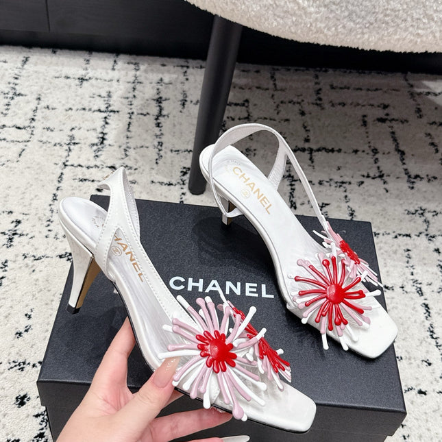 CHANEL 26S SLINGBACK SANDALS 75 MM IN WHITE PATENT CALFSKIN