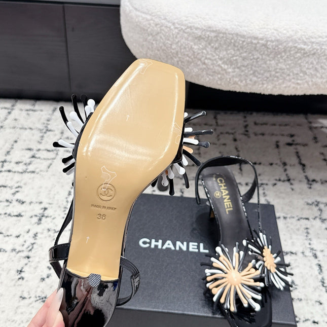 CHANEL 26S SLINGBACK SANDALS 75 MM IN BLACK PATENT CALFSKIN