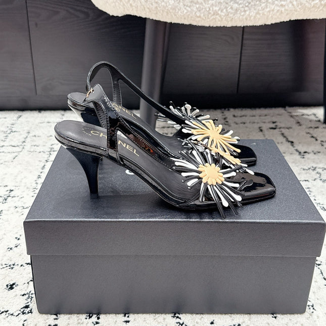 CHANEL 26S SLINGBACK SANDALS 75 MM IN BLACK PATENT CALFSKIN