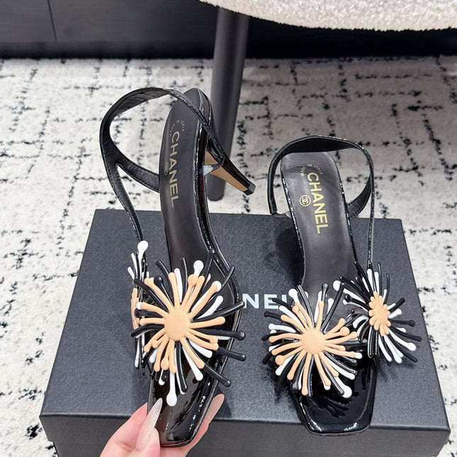 CHANEL 26S SLINGBACK SANDALS 75 MM IN BLACK PATENT CALFSKIN