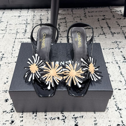 CHANEL 26S SLINGBACK SANDALS 75 MM IN BLACK PATENT CALFSKIN