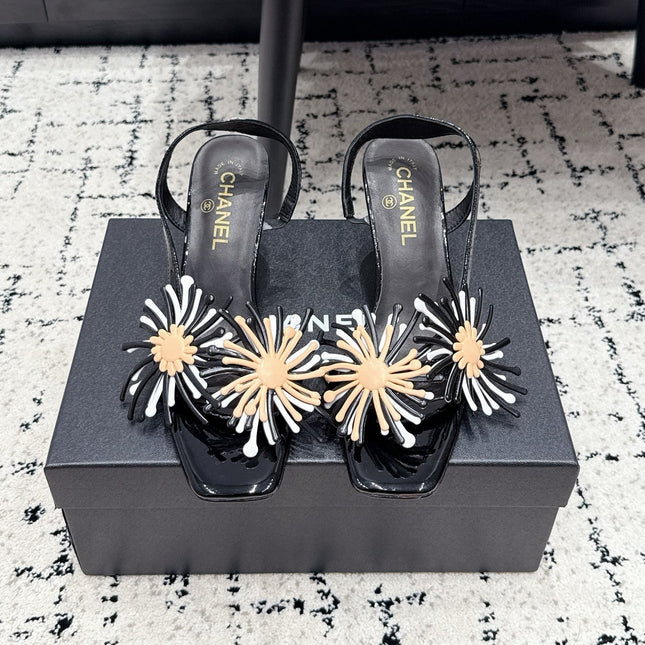 CHANEL 26S SLINGBACK SANDALS 75 MM IN BLACK PATENT CALFSKIN