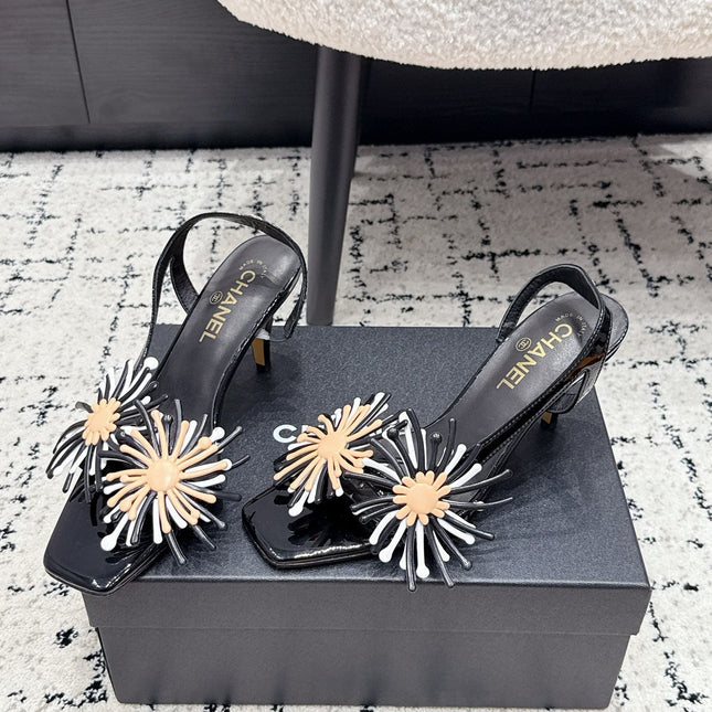 CHANEL 26S SLINGBACK SANDALS 75 MM IN BLACK PATENT CALFSKIN