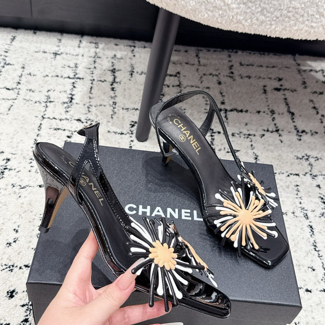 CHANEL 26S SLINGBACK SANDALS 75 MM IN BLACK PATENT CALFSKIN