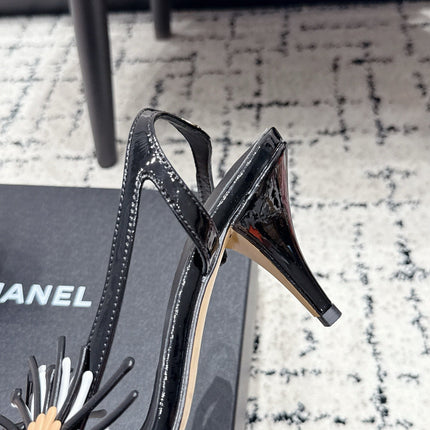 CHANEL 26S SLINGBACK SANDALS 75 MM IN BLACK PATENT CALFSKIN